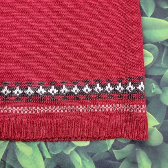 Massini Fair Isle Dark Red Maroon Sweater Dress Tunic Self Sash Belt size Large - Picture 9 of 13
